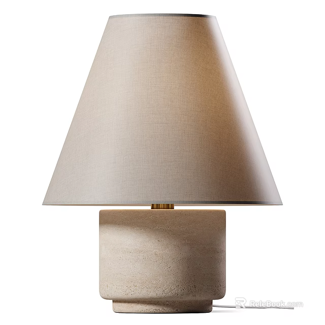 Modern Minimalist Beige Linen Shade Table Lamp with Gold Metal Accent and Stone Base 3d model 