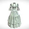 Light Green Vintage Dress With Puffed Sleeves And Lace Cuffs Ruched Details