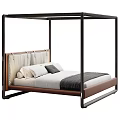 Stylish Modern Canopy Double Bed With Upholstered Headboard And Solid Wood Frame For Comfortable Bedroom