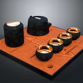 Traditional Ceramic Tea Set With Teapot Caddy Four Tea Cups And Wooden Tray