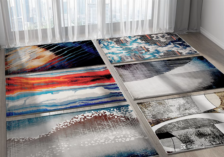 Stylish Abstract Patterned Square Rugs With Colorful Designs For Living Room Home Decor 3d model 