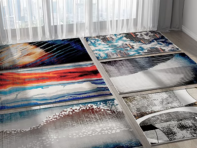 Stylish Abstract Patterned Square Rugs With Colorful Designs For Living Room Home Decor 3d model