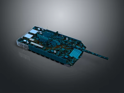 3D Teal Camouflage Tank Model With Turret Cannon And Equipment 3d model