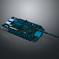 3D Teal Camouflage Tank Model With Turret Cannon And Equipment