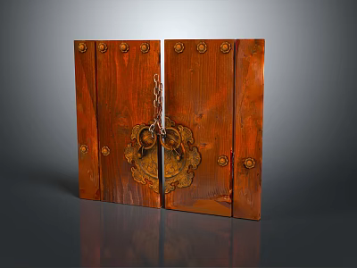 Antique Wooden Door With Intricate Carved Patterns And Brass Lock 3d model