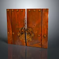 Antique Wooden Door With Intricate Carved Patterns And Brass Lock