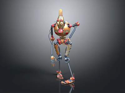 Colorful Mechanical Robot Character Featuring Unique Head Shape Metallic Structure And Slender Limbs 3d model