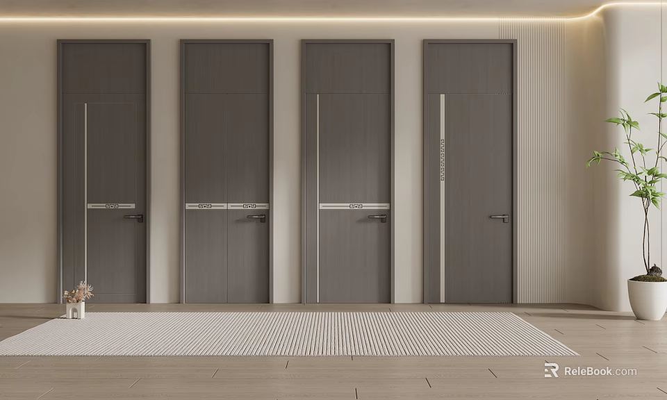 Modern Swing Doors Interior Design With Sleek Wooden Finish And Minimalist Home Decor 3d model 