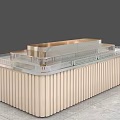 Stylish Modern Display Shelf With Wooden Base And Metal Frame Glass Layers