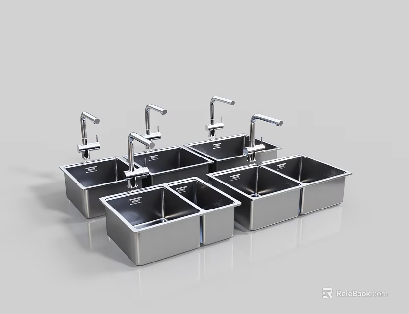 Stainless Steel Kitchen Sinks With Faucet Multiple Double Single Bowl Designs For Kitchen 3d model 