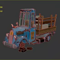 Vintage Blue Toy Truck Model With Wooden Side Rails And Retro Design
