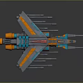 Sci Fi Spaceship Model With Multiple Cannons Orange Blue Details Wings And Engines 3d model