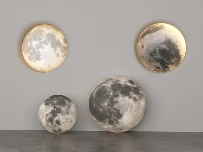 Four Moon Shaped Wall Lamps With Lunar Surface Texture On Gray Wall 3d model