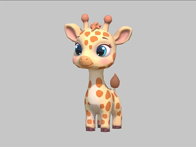 Cute Cartoon Giraffe Character With Big Blue Eyes Small Horns And Brown Spots 3d model
