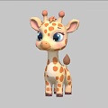 Cute Cartoon Giraffe Character With Big Blue Eyes Small Horns And Brown Spots