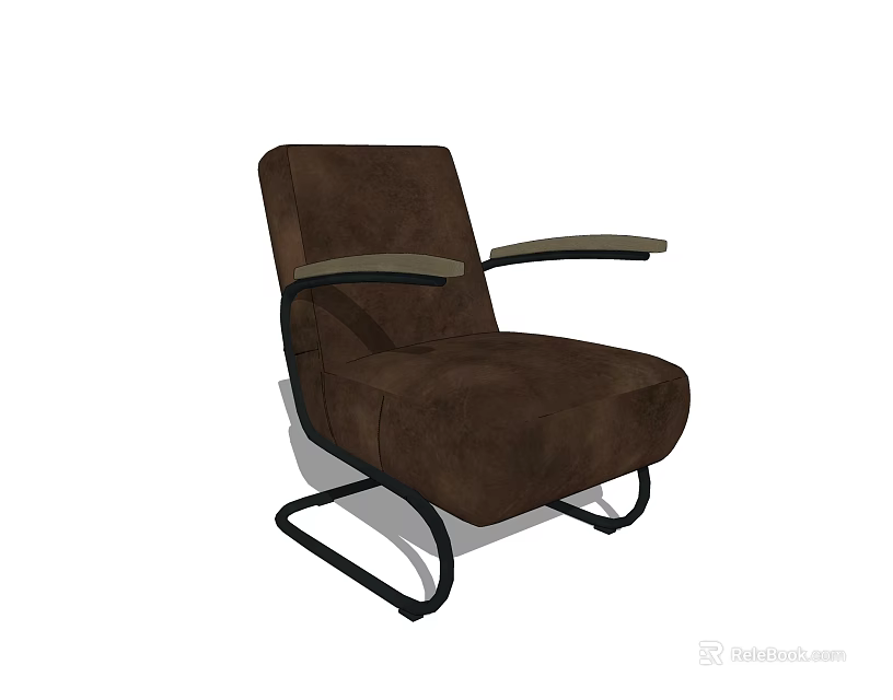 Modern Brown Single Sofa With Plush Fabric Upholstery And Curved Metal Support Legs 3d model 