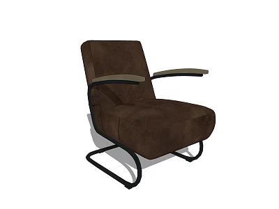 Modern Brown Single Sofa With Plush Fabric Upholstery And Curved Metal Support Legs 3d model