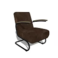 Modern Brown Single Sofa With Plush Fabric Upholstery And Curved Metal Support Legs