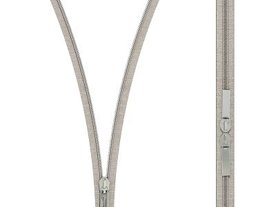 Silver Metal Zipper With Open Teeth And Slider On White Background 3d model