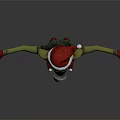Green Skinned Fantasy Creature In Santa Hat With Elf Outfit Red Gloves Shoes Bandages Mask