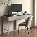 Modern Minimalist Desk Interior With Computer Monitor Books Vase Plant And Chair
