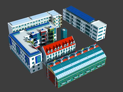 Modern Open Concept Kitchen Interior Layout With Island Counter And Cabinets 3d model