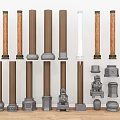 Various Wooden And Stone Columns With Different Bases Capitals And Decorative Elements 3d model