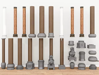 Stone Pillar Stone Pillar Stone Pillar Solid Wood Heavy Wooden Pillar Creative Art Special-Shaped Pillar 3d model