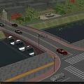 Scenic Arch Bridge With Cars On Road Surrounding Greenery And Street Lamps By Water