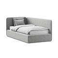 Single Bed Gray Fabric Upholstered Modern Minimalist Design with Soft Pillows and Bed Linen