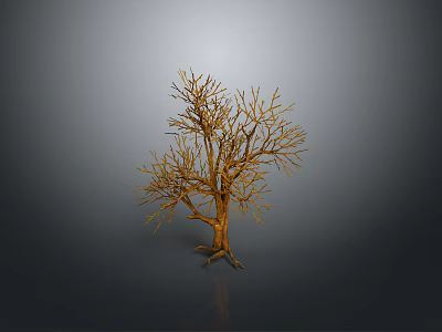 Isolated Leafless Tree With Brown Trunk And Bare Branches On Gray Background 3d model