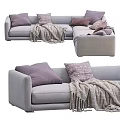 Modern Light Gray Sectional Sofa With Multiple Colored Pillows And Cozy Knitted Blanket 3d model