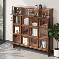 Bright Wooden Display Cabinet With Glass Door Compartments Books Decor Items Potted Plant And Window