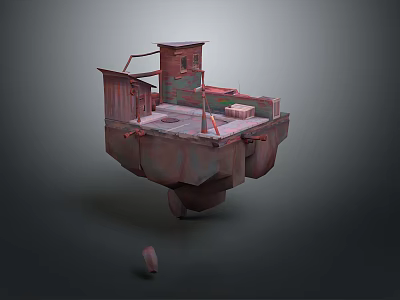 Rusted Floating Building Structure With Metal Hut Platform And Industrial Design 3d model