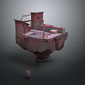 Rusted Floating Building Structure With Metal Hut Platform And Industrial Design