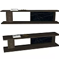 Modern TV Stand With Wooden Frame Black Panel And Open Shelf Design