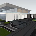 Modern Sales Office Building Architectural Design With Urban Green Landscape And Courtyard