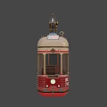 Vintage Red and Cream Tram with No 214 Number Dual Top Bells and Tramline Sign