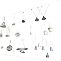 Various Modern Pendant Lights With Different Contemporary Designs Displayed On Wall 3d model