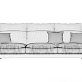 Modern Minimalist Three Seater Sofa With Light Beige Upholstery Blue Cushions And Black Legs