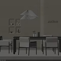 Modern Minimalist Table And Chair Set With Pendant Light And Wall Mounted Shelves