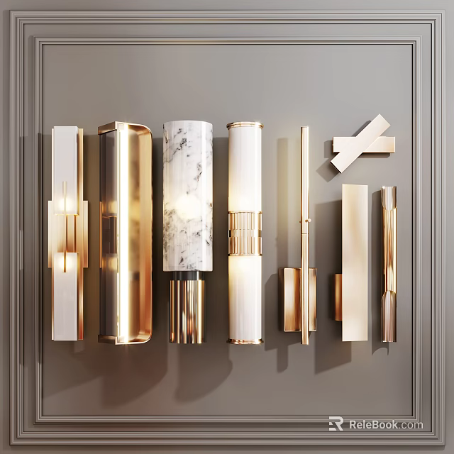Contemporary Wall Lamps With Gold Accents Marble Details And Various Shapes 3d model 