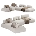 Modern Beige Sofa Collection Featuring Decorative Pillows And Cozy Blankets 3d model