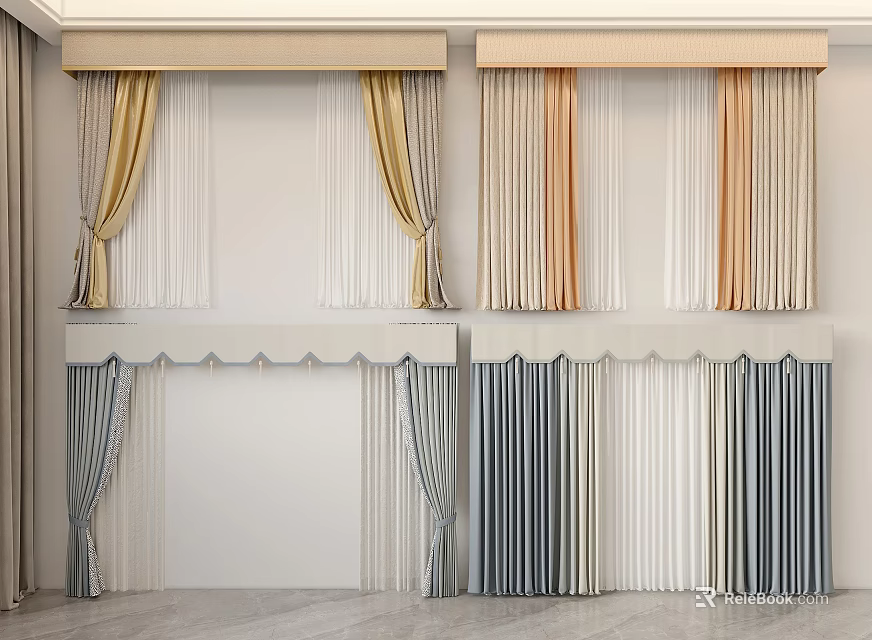 Stylish Curtains With Various Colors Striped Patterns And Elegant Drapery Designs 3d model 