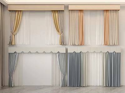 Stylish Curtains With Various Colors Striped Patterns And Elegant Drapery Designs 3d model