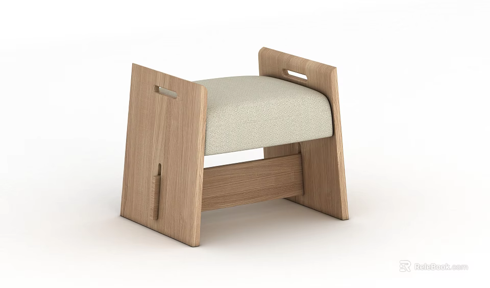 Wooden Sofa Bench With Light Colored Cushion And Armrests For Living Room 3d model 