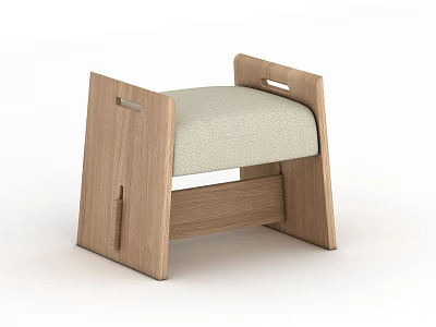Wooden Sofa Bench With Light Colored Cushion And Armrests For Living Room 3d model