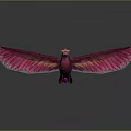 Red Mythical Bird with Spread Wings and Crown on Head Against Gray Background with Reflection
