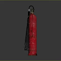 Red Household Fire Extinguisher With Black Nozzle Top Handle And Gray Background