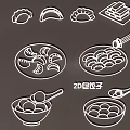 2D Dumpling Pendant With Various Shapes Plate Bowl Chopsticks Spoon Design
